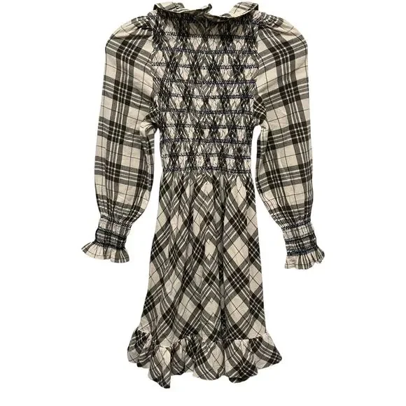 Bebe Organic Cream Brown Smocked Long Sleeve Dress - Size 12